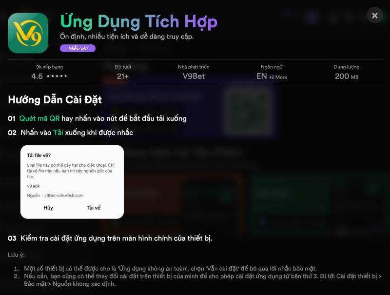 Hướng Dẫn Tải App V9BET Trên Mọi Nền Tảng 2025 2 Cách tải và cài đặt app V9BET trên Android